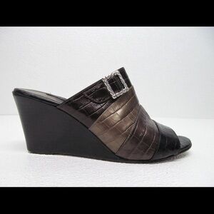 Brighton Black and Brown Croc-Embossed Wedges